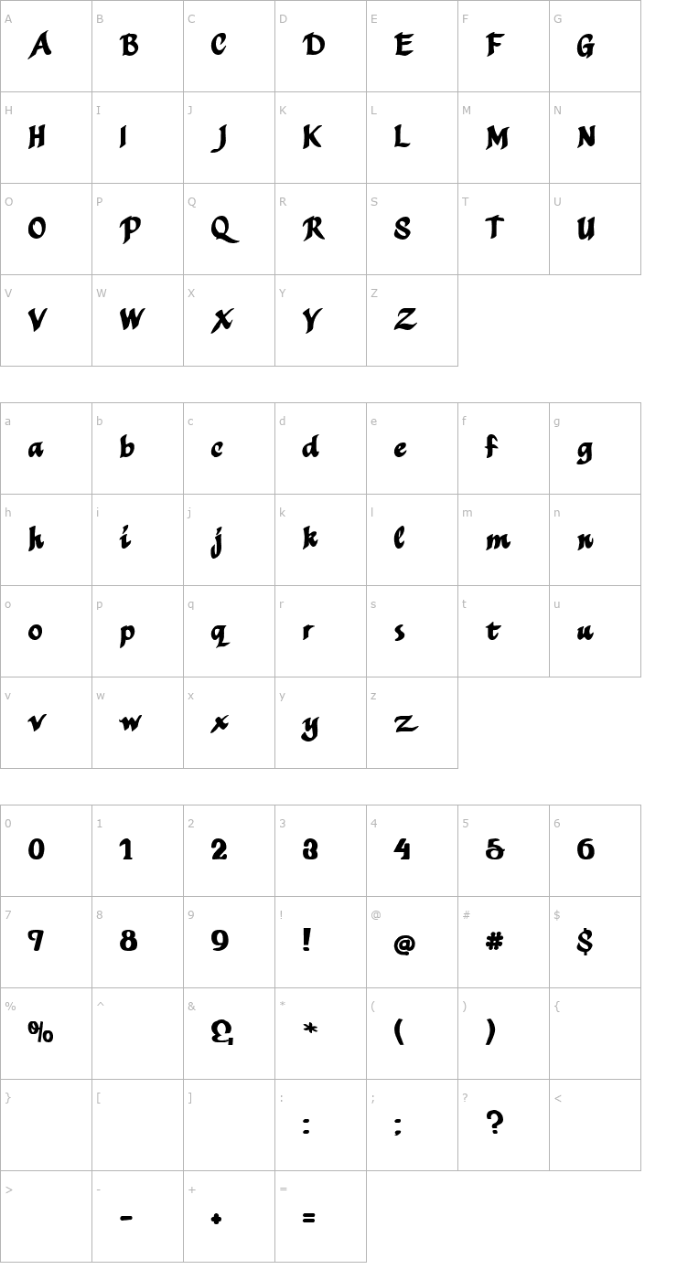 Character Map MothproofScript Font