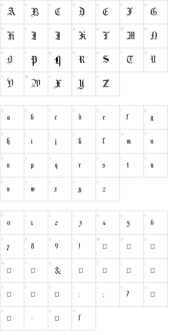Character Map Mottisfont No 1 Font