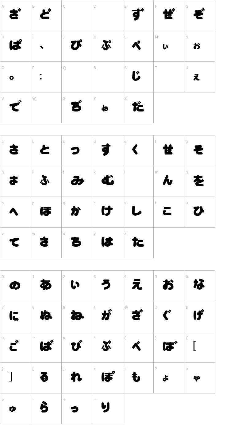 Character Map Mottley Horney Hiragana Font