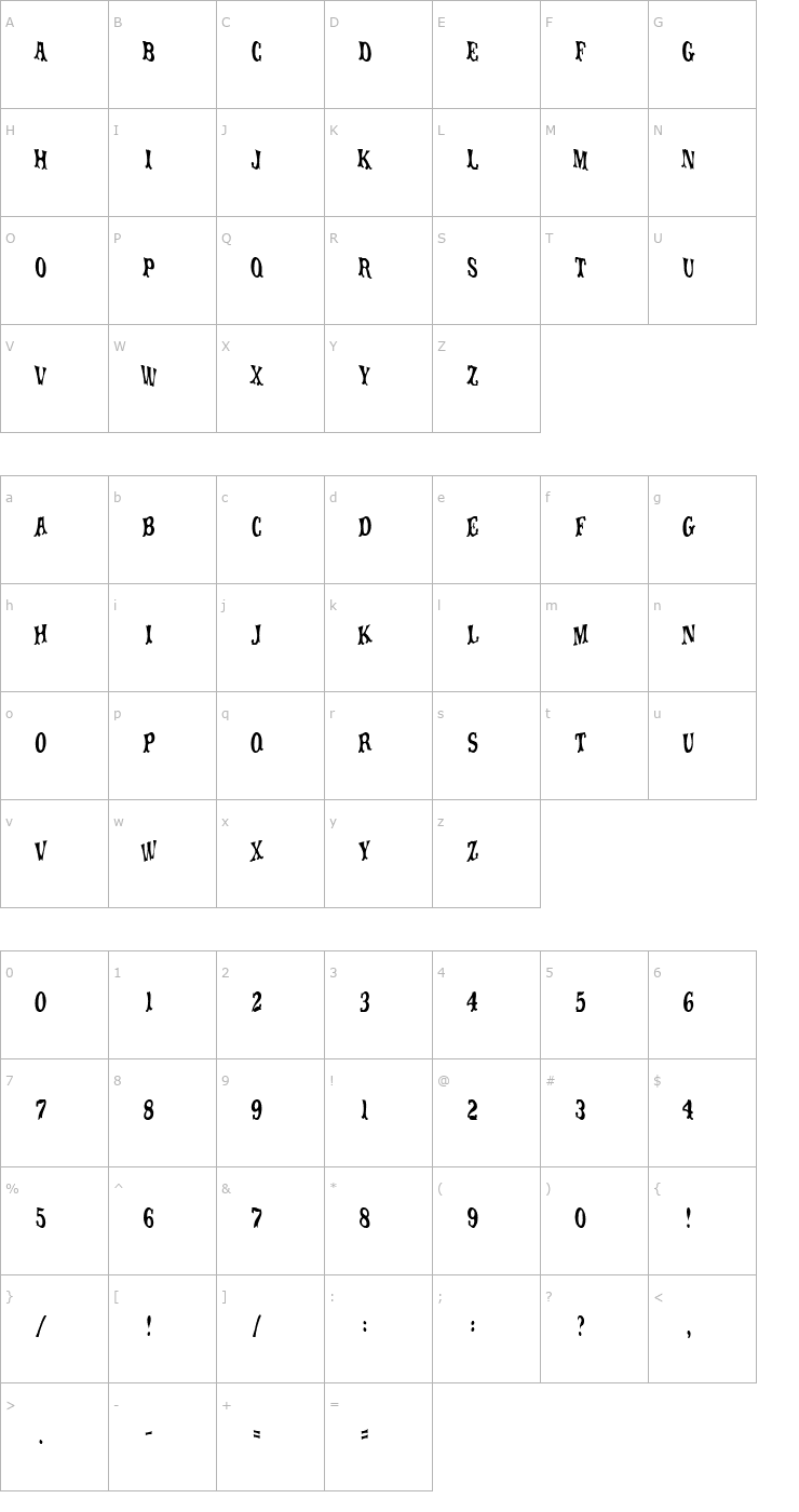 Character Map movieola titletype Font