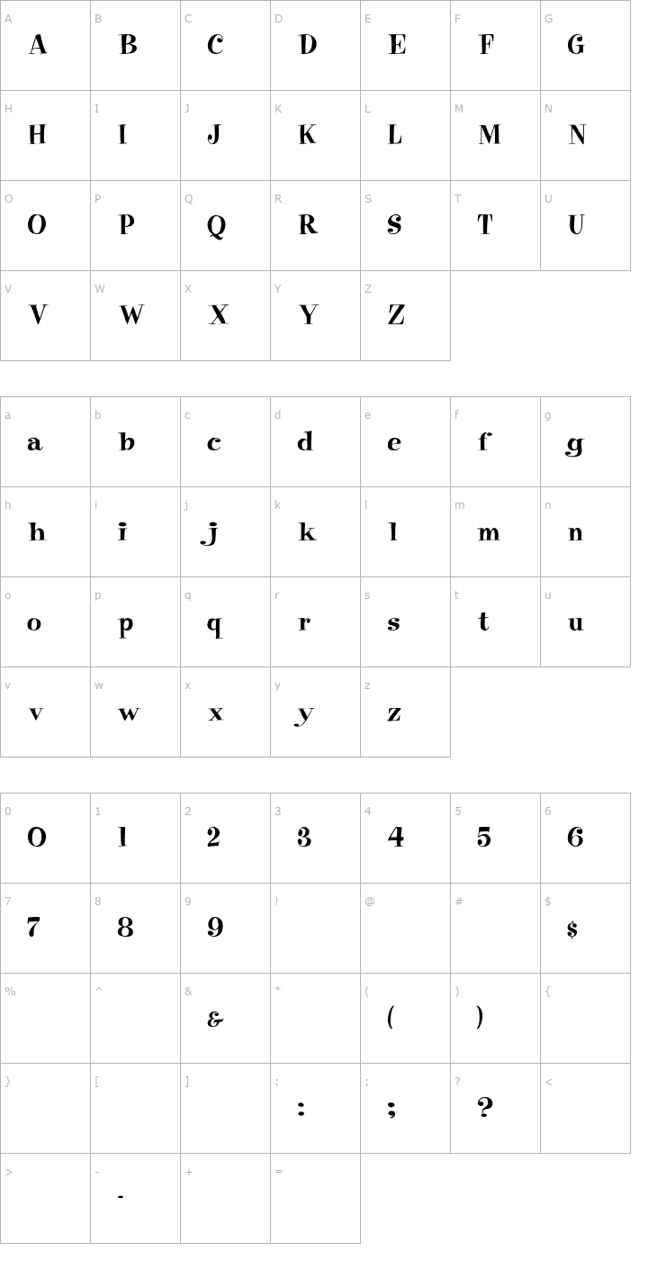 Character Map Moxie Font