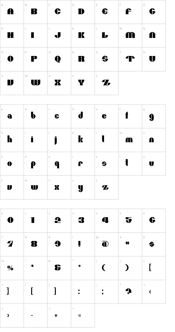 Character Map Moxie T Font