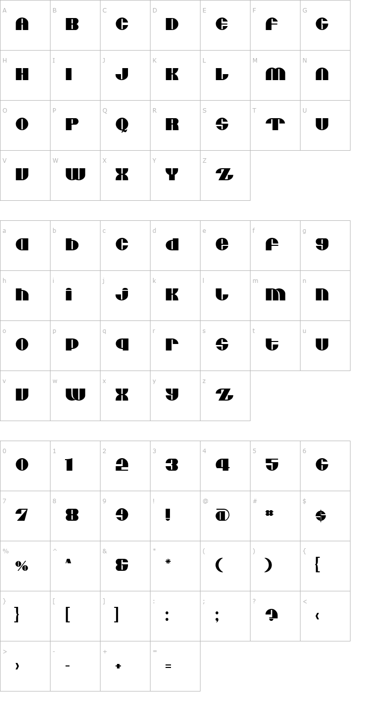 Character Map Moxie U Font