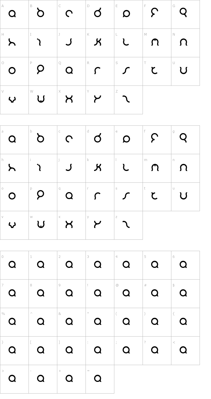 Character Map Mozzie Font