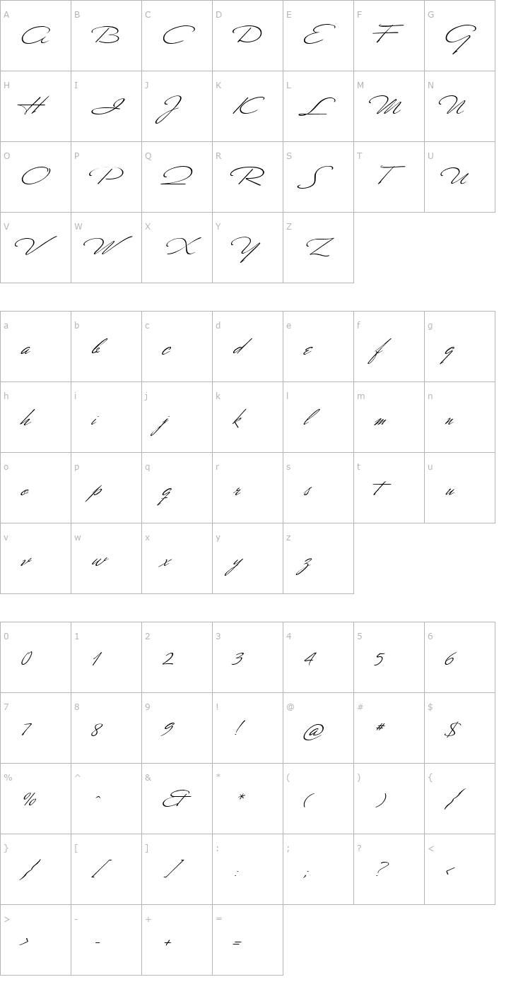 Character Map Mr Canfields Font