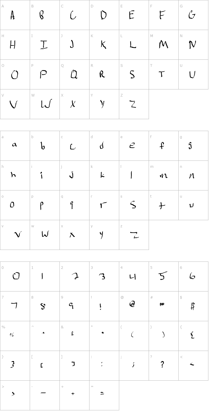 Character Map mr. doodely doo Normal Font