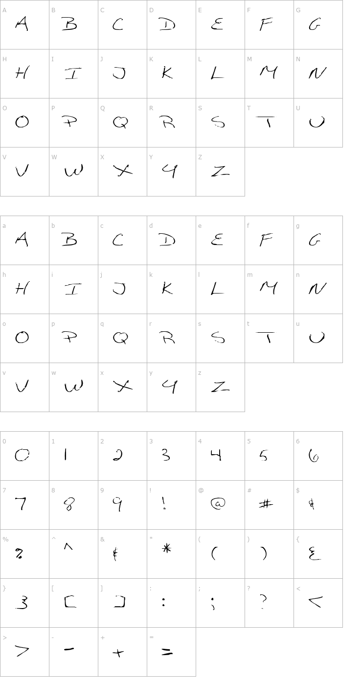 Character Map Mr. Hanky Font
