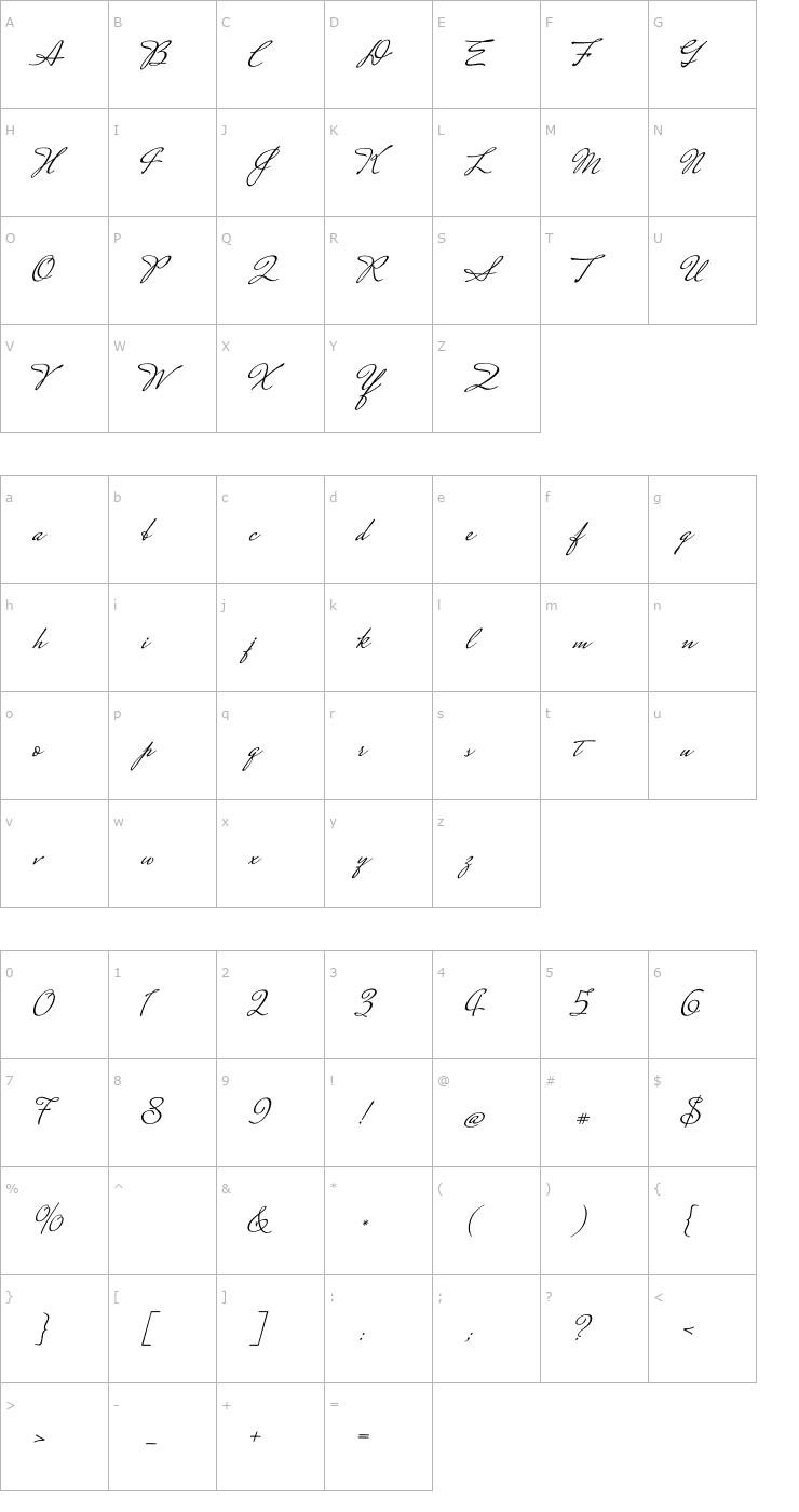 Character Map Mrs Saint-Delafield Font
