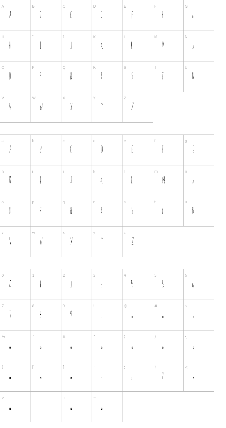 Character Map Mrs Strange Font