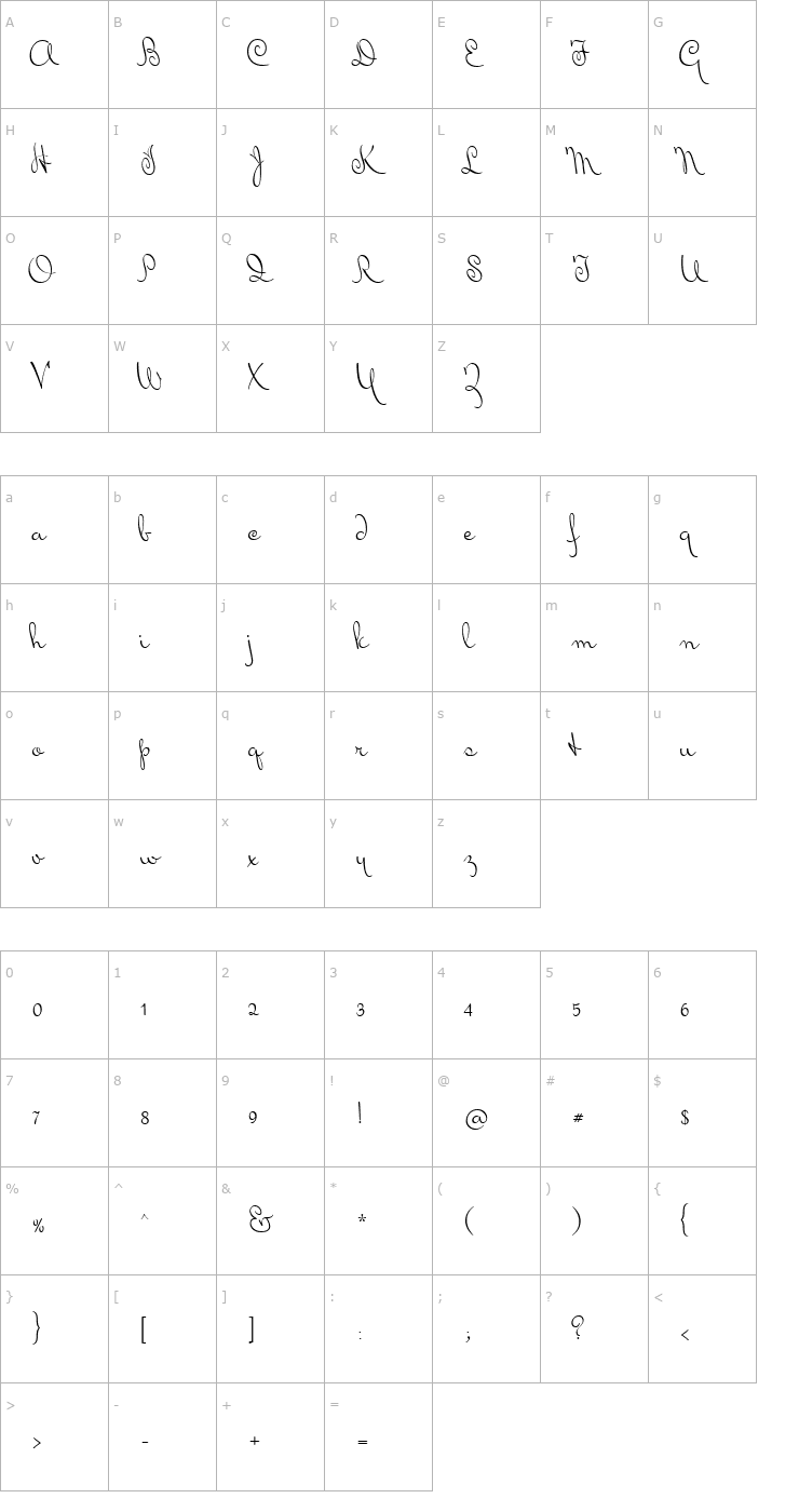 Character Map Mrs Von Eckley Font