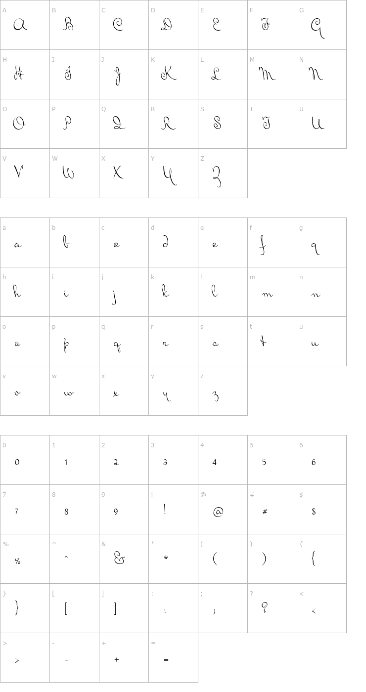 Character Map MrsVonEckley-Regular Font
