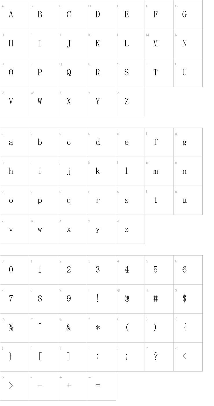 Character Map MS Mincho Font