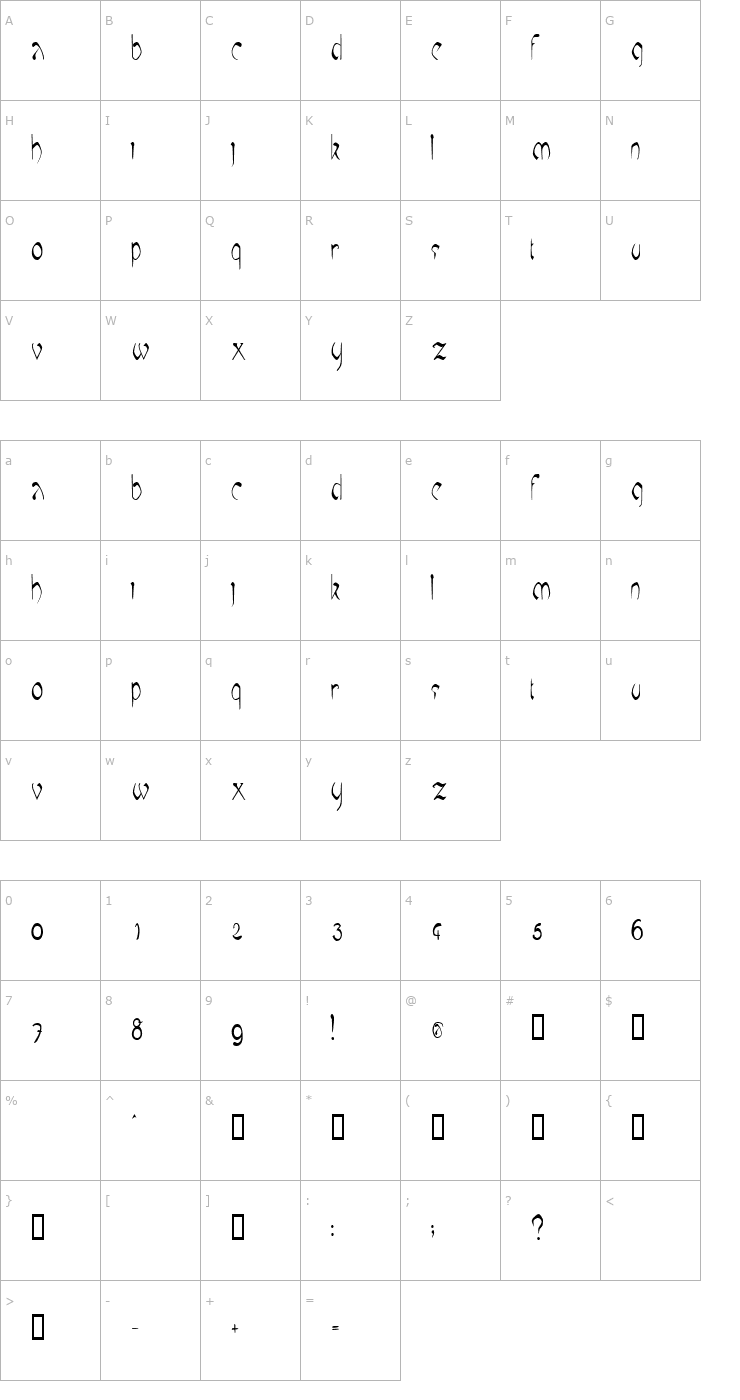 Character Map Mucha Condensed Font