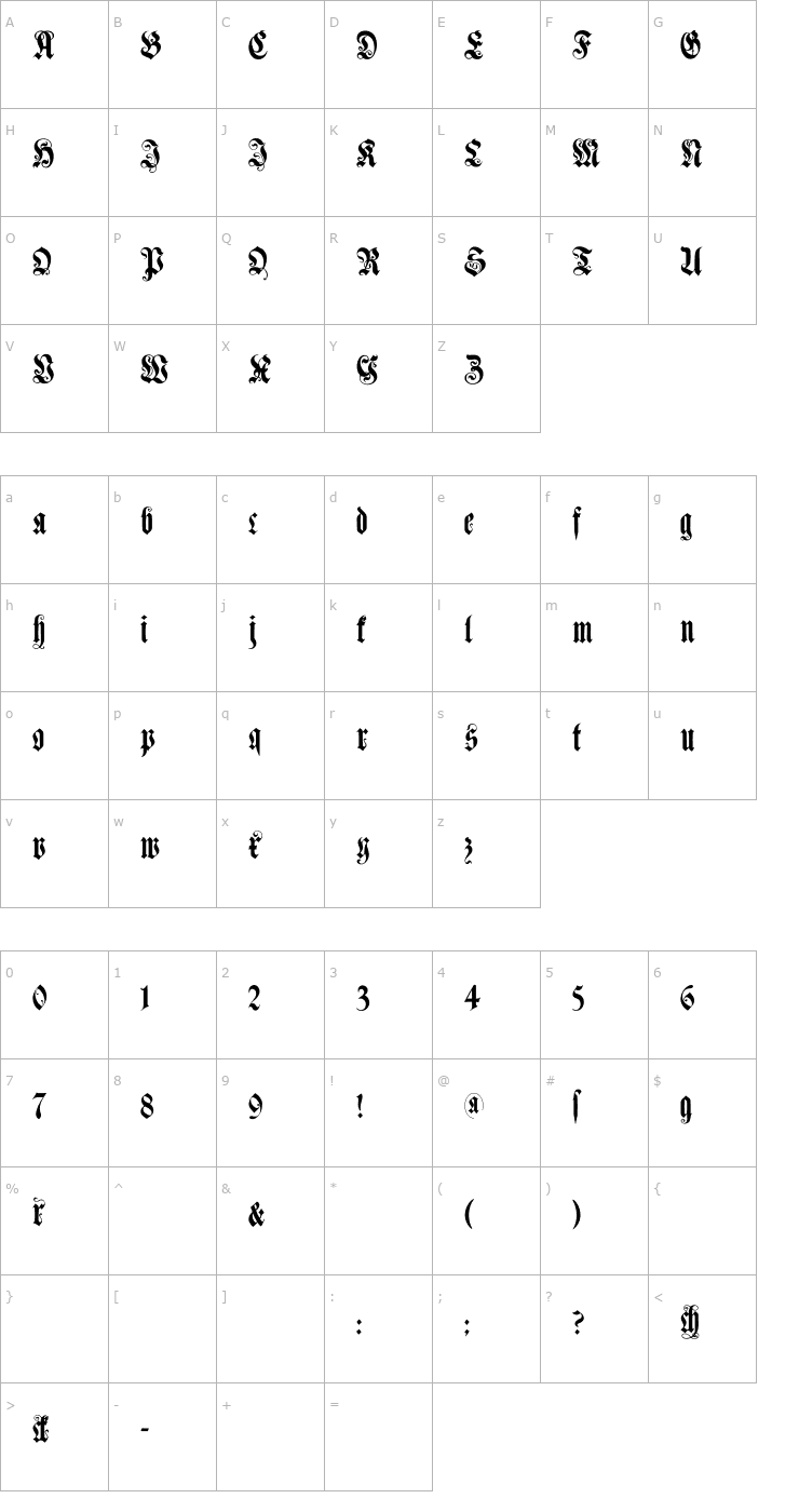 Character Map Muenchner Fraktur Font