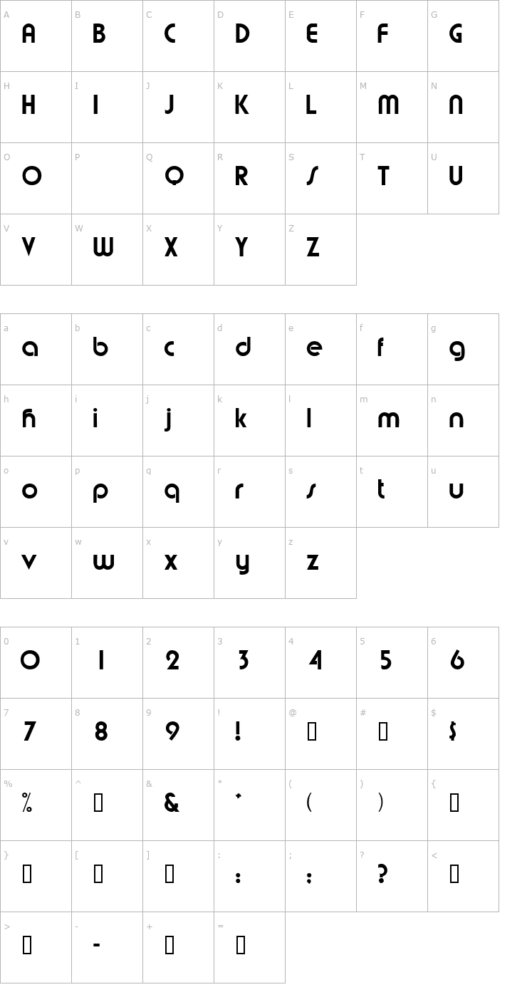 Character Map MumboDisplaySSK Font