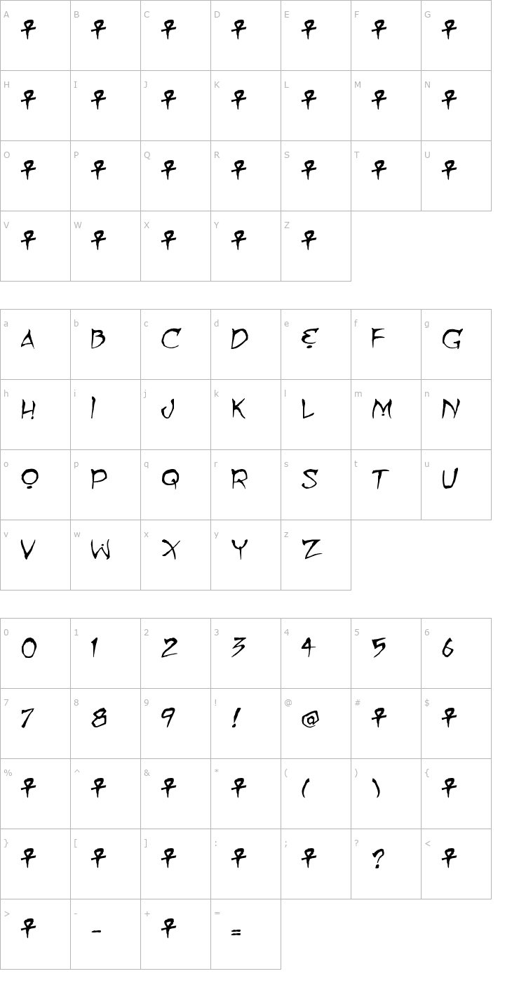 Character Map Mummy Loves You Font