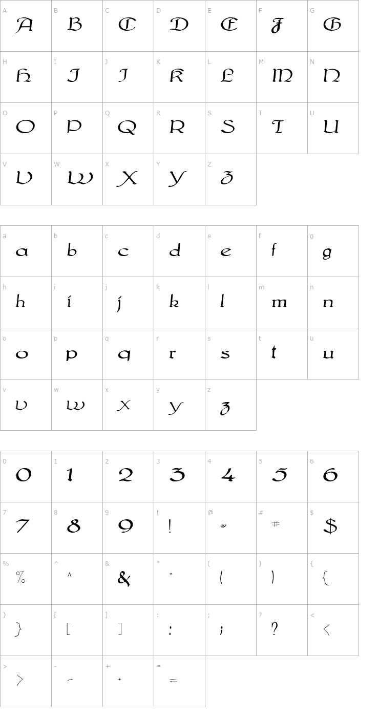 Character Map MunkCalligraphic Font