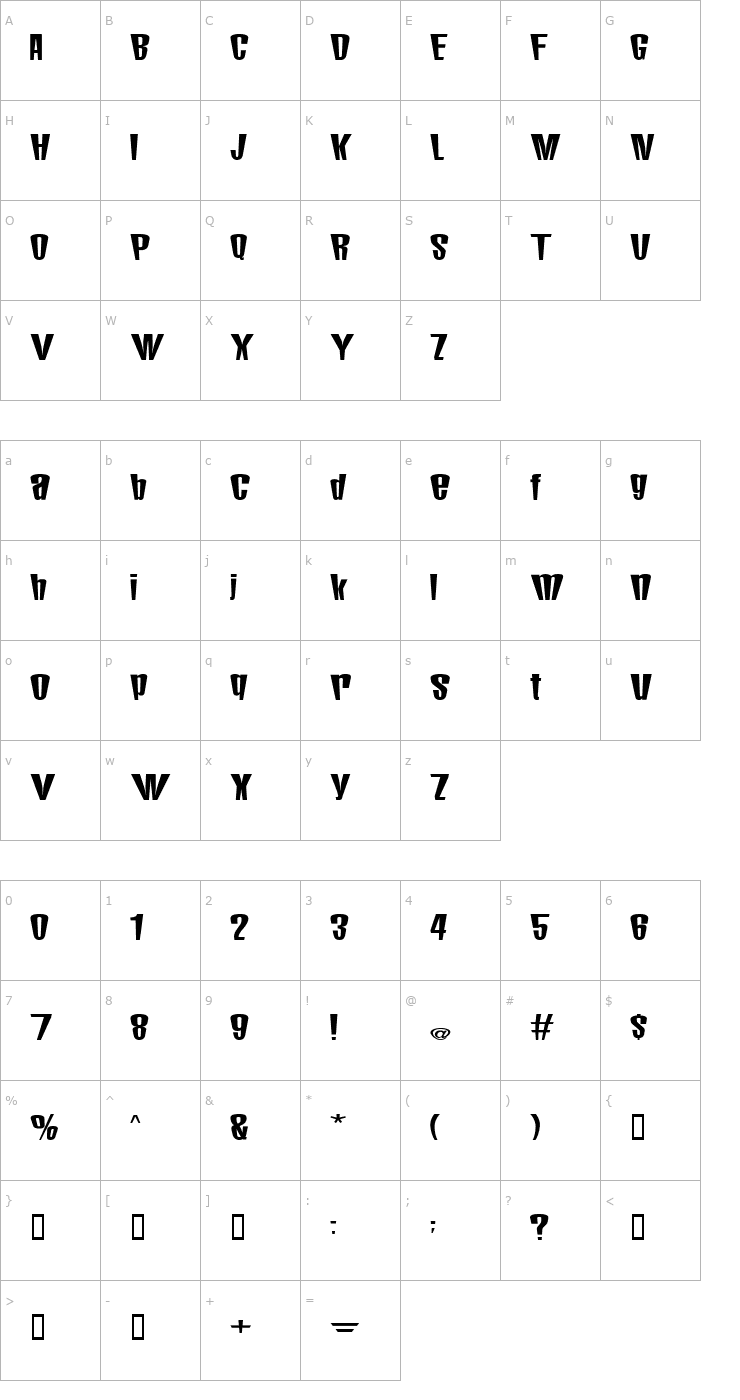 Character Map MunsterMash Bold Font