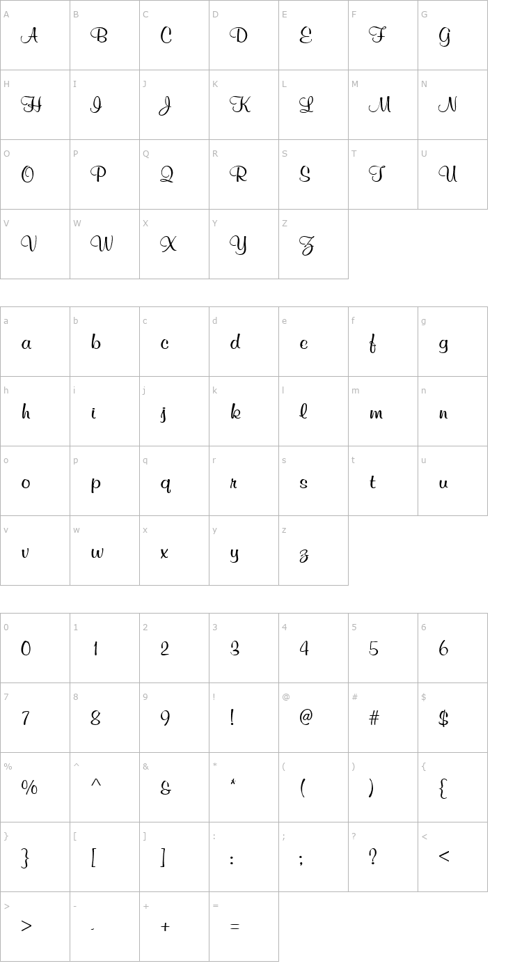 Character Map MurphyScriptViva Regular Font