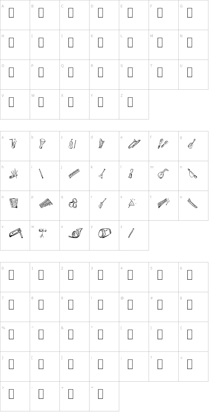 Character Map Music for a While Font