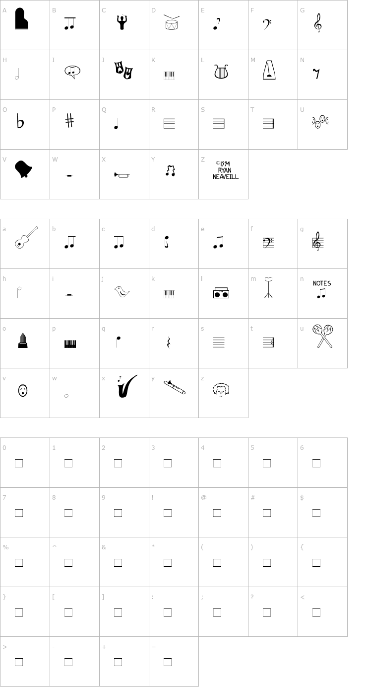 Character Map Music Fun Font