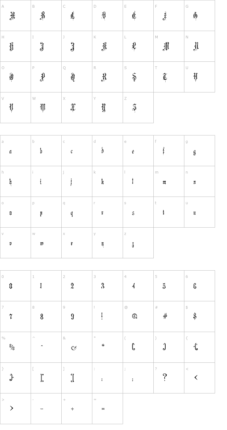 Character Map Music Hall Font