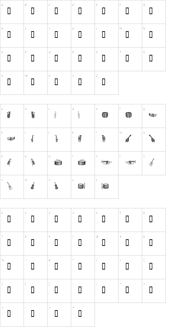 Character Map musical instruments, 1st chair Font