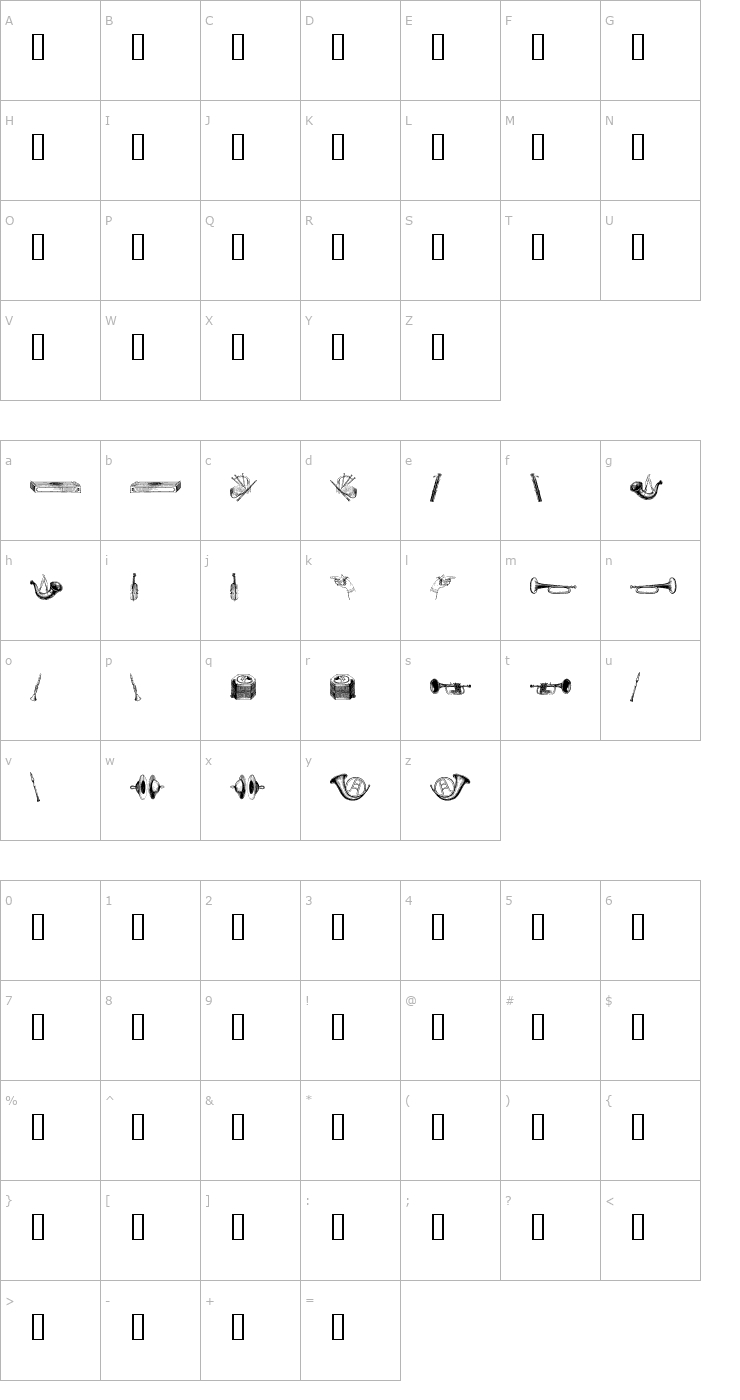 Character Map musical instruments, 2nd chair Font