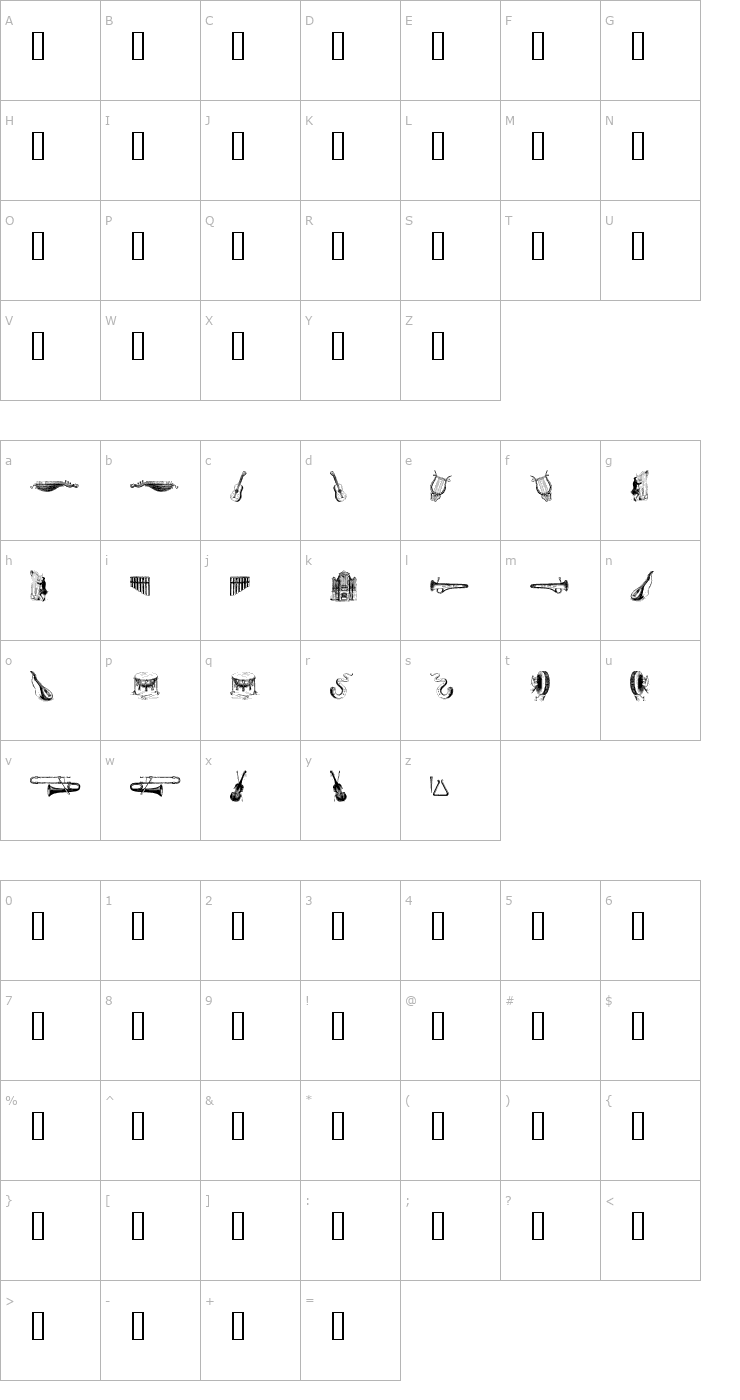 Character Map musical instruments, 3rd chair Font