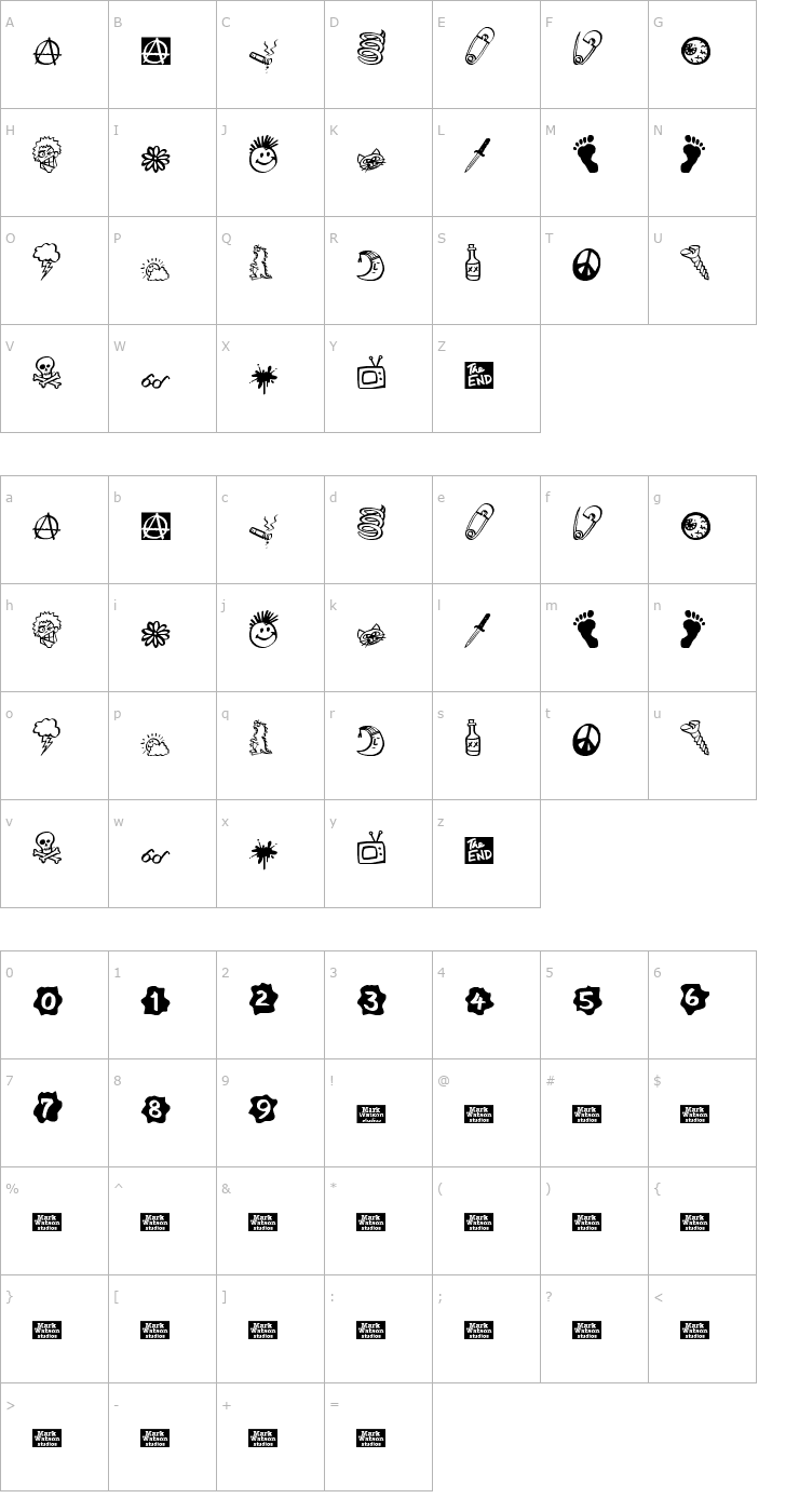 Character Map MW Ding-A-Lings Font