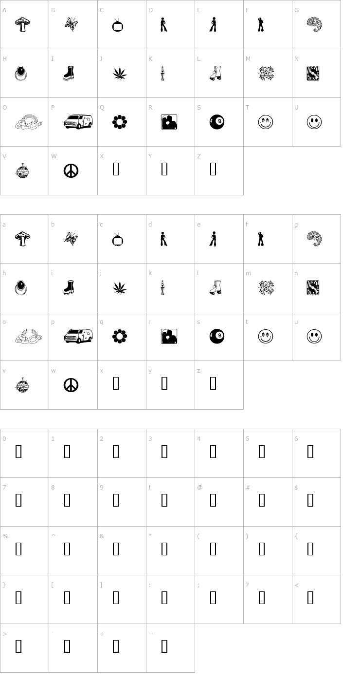 Character Map My 70s Ding Font