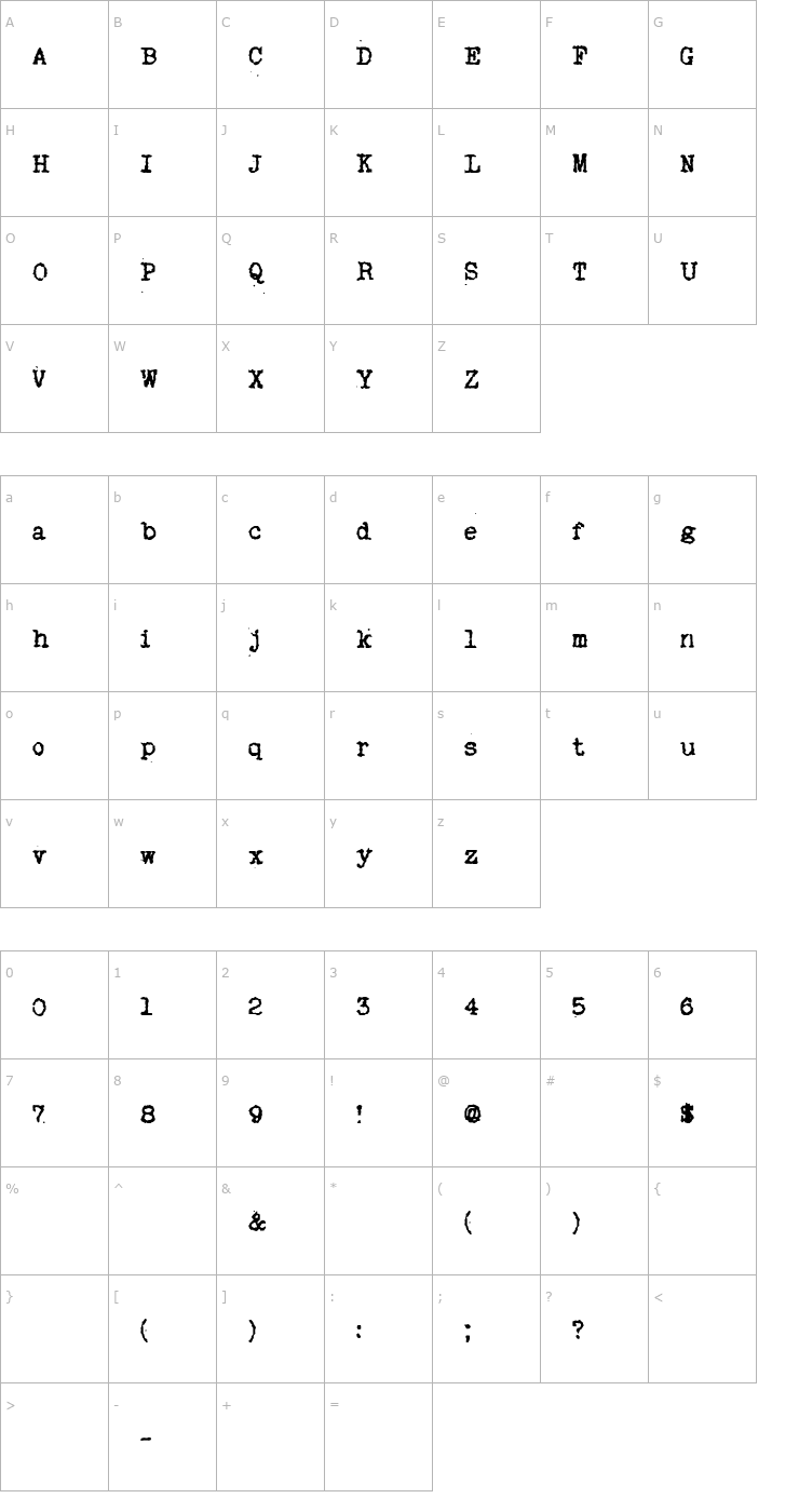 Character Map My Old Remington Font