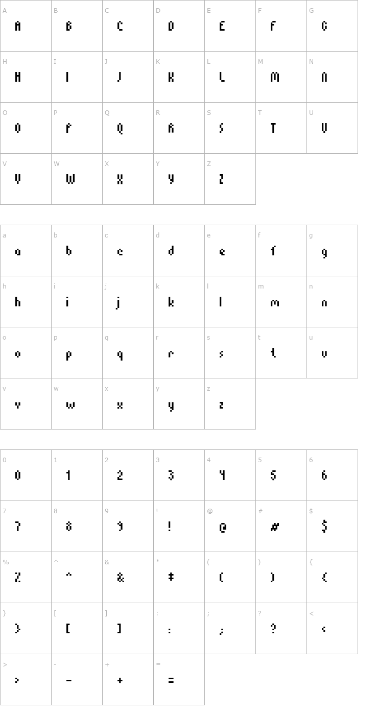 Character Map Myopic Font