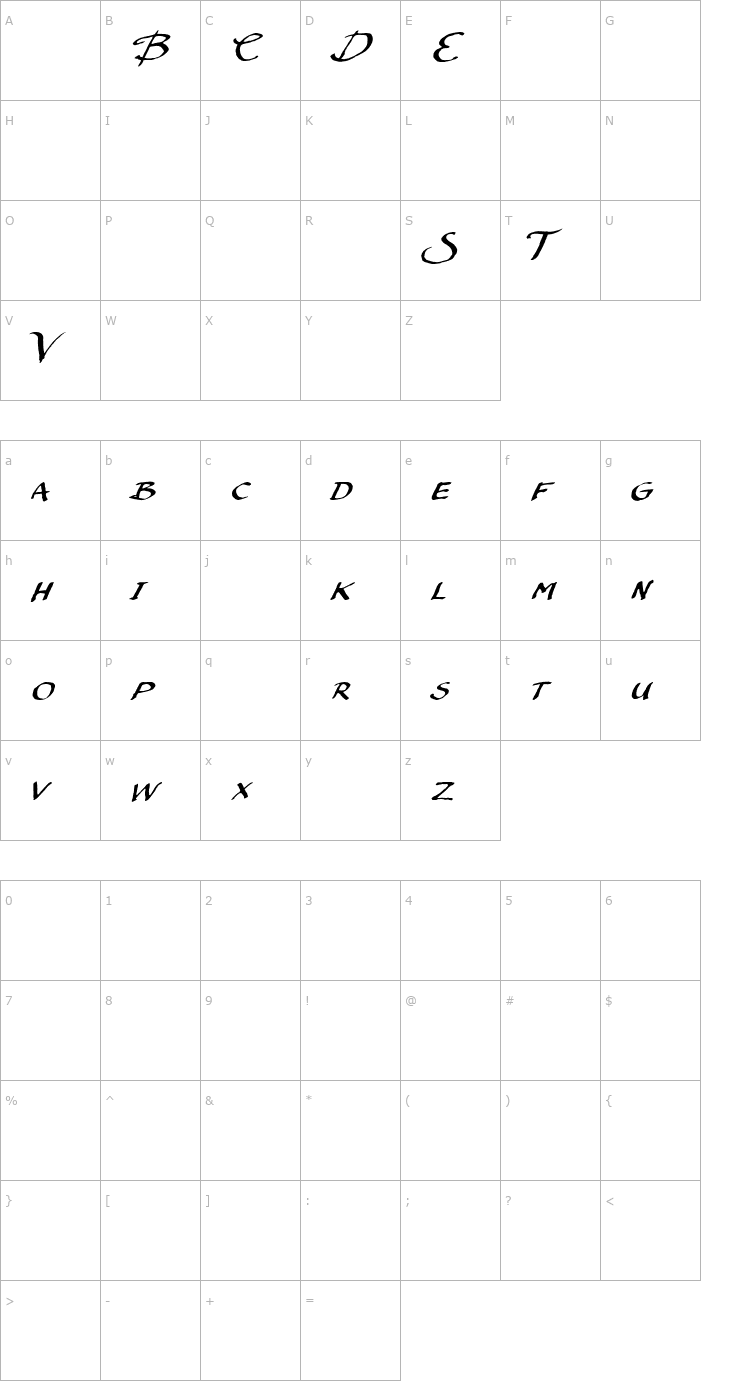 Character Map MyScript Caps PDF Font