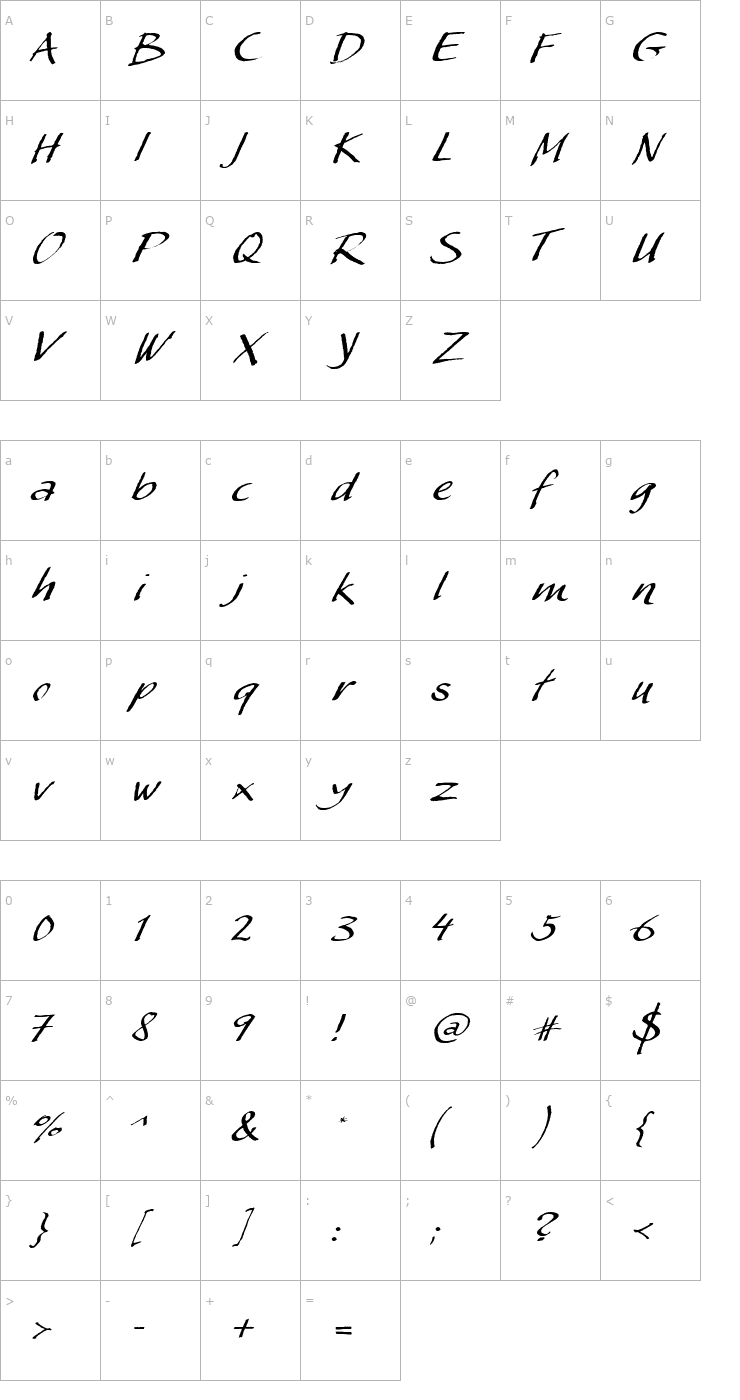 Character Map MyScript Plain PDF Font