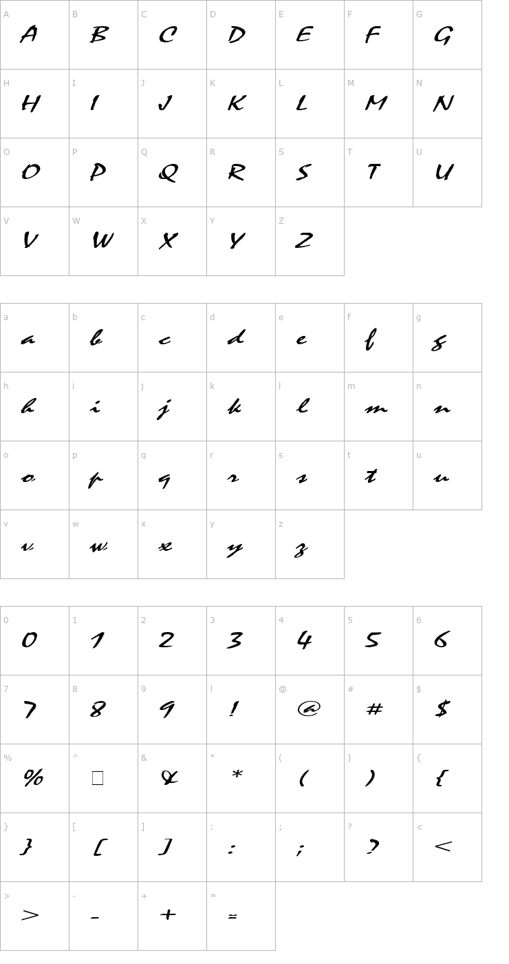 Character Map Mystic Extended Italic Font