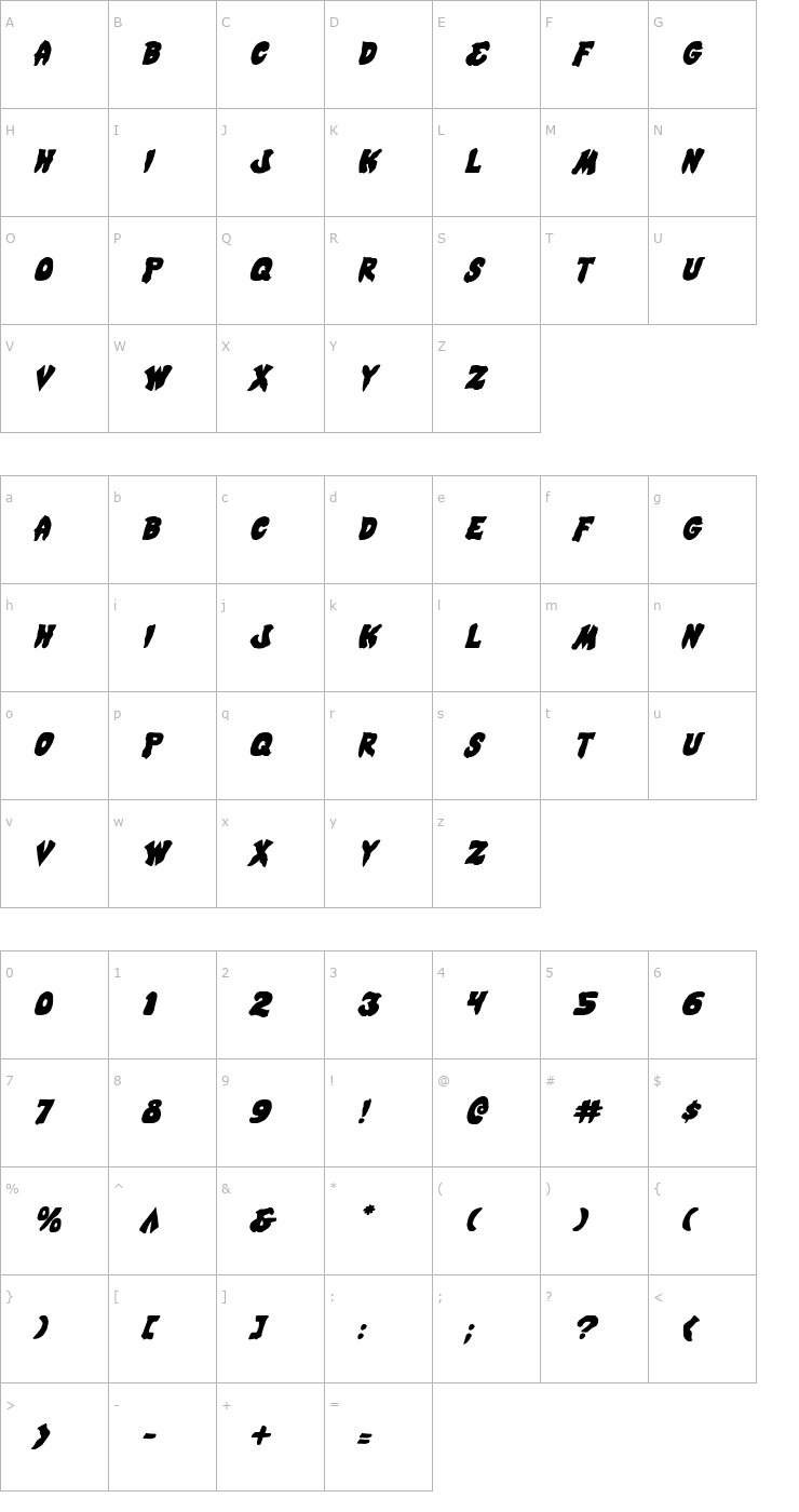 Character Map Mystic Singler Italic Font