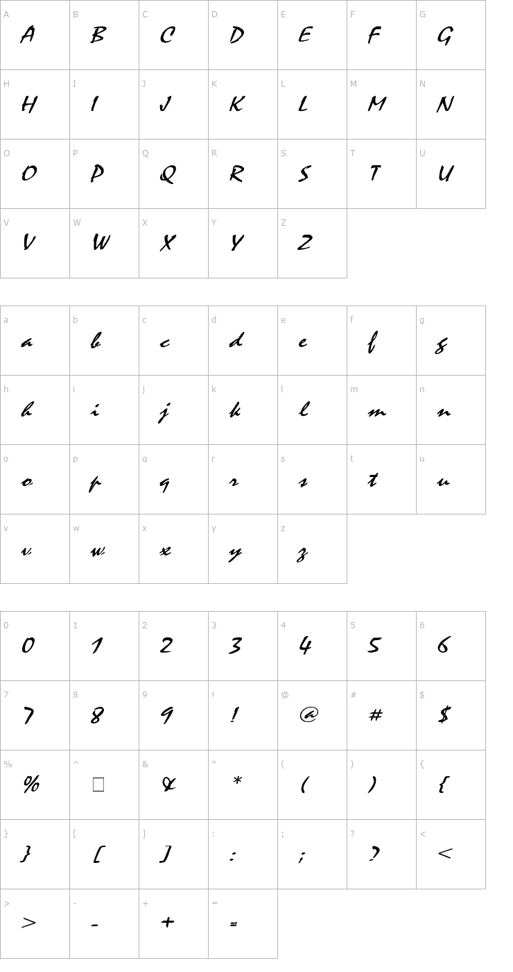 Character Map Mystic Wide Italic Font
