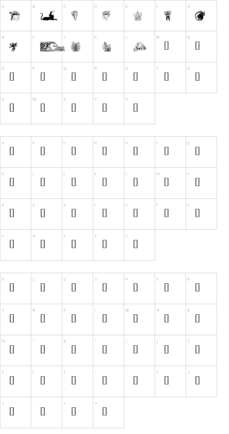 Character Map Mythology 1 Font