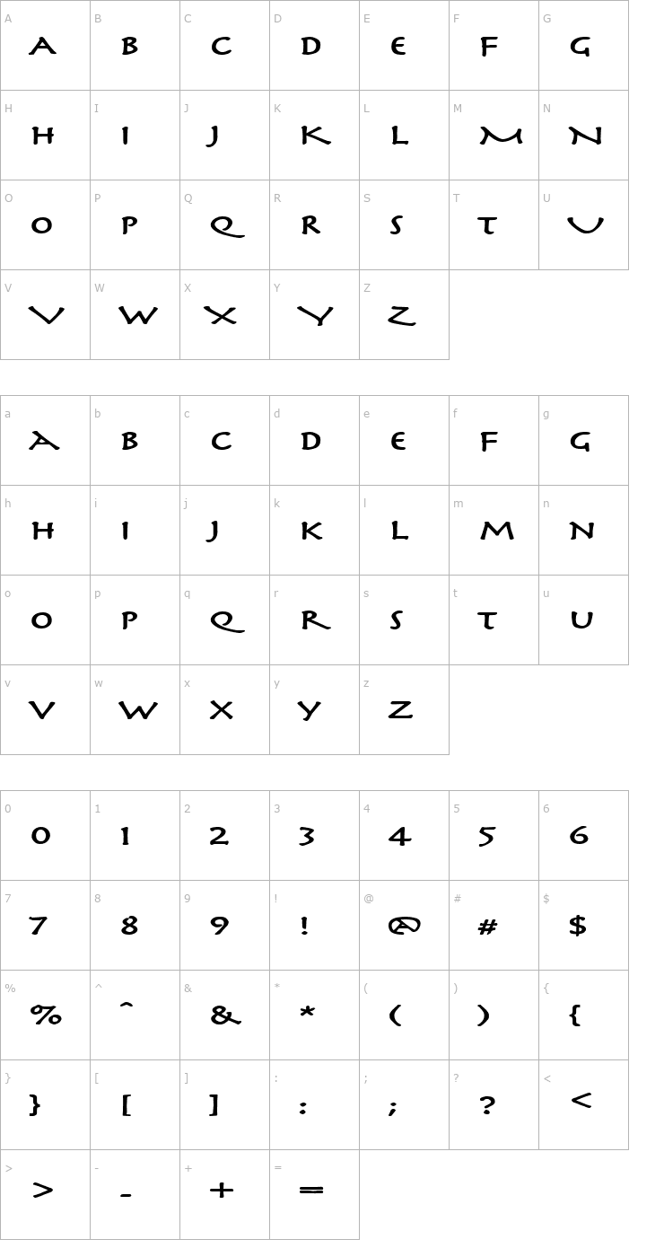 Character Map Mythology Extended Bold Font