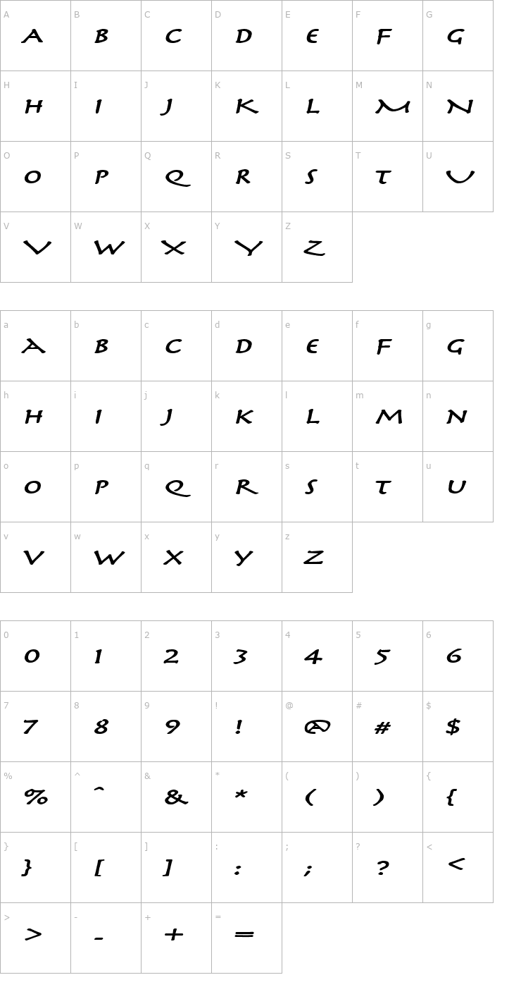 Character Map Mythology Extended BoldItalic Font