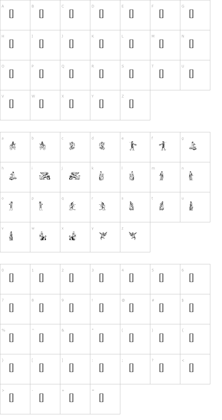 Character Map mythology four Font