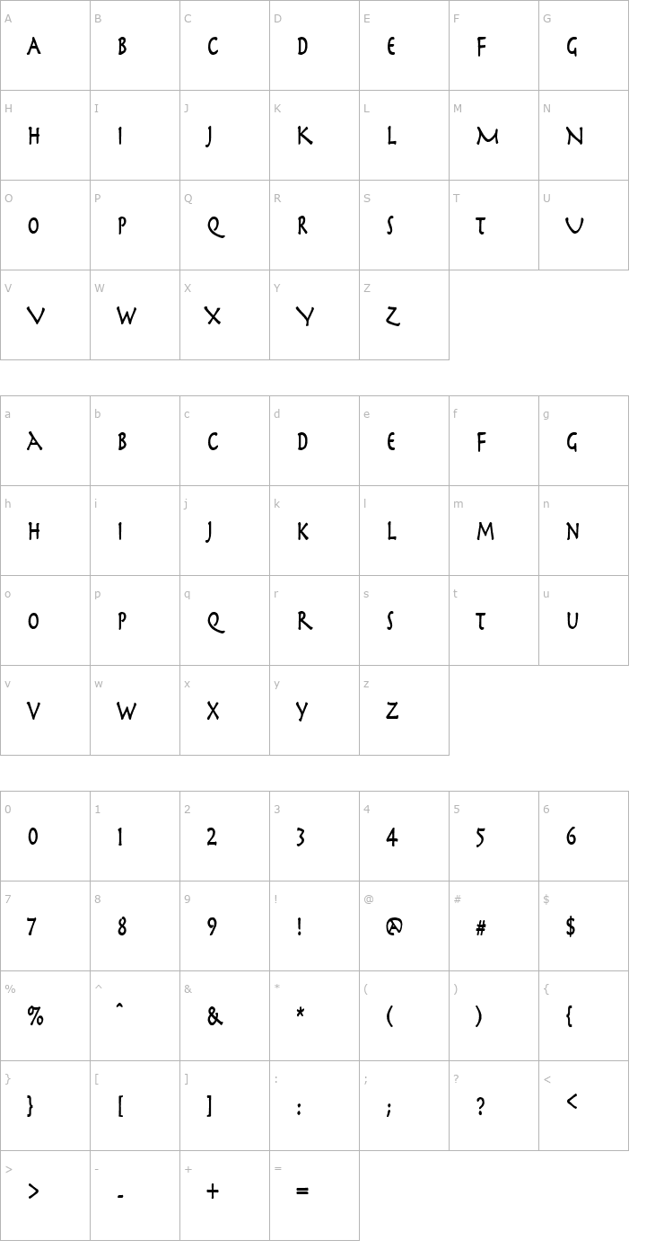 Character Map Mythology Thin Bold Font
