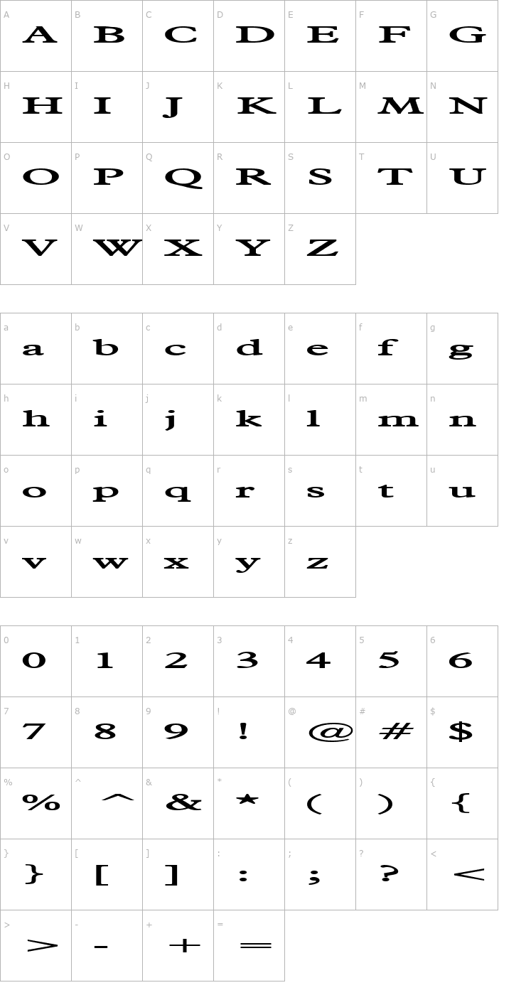 Character Map Nadine Extended Bold Font