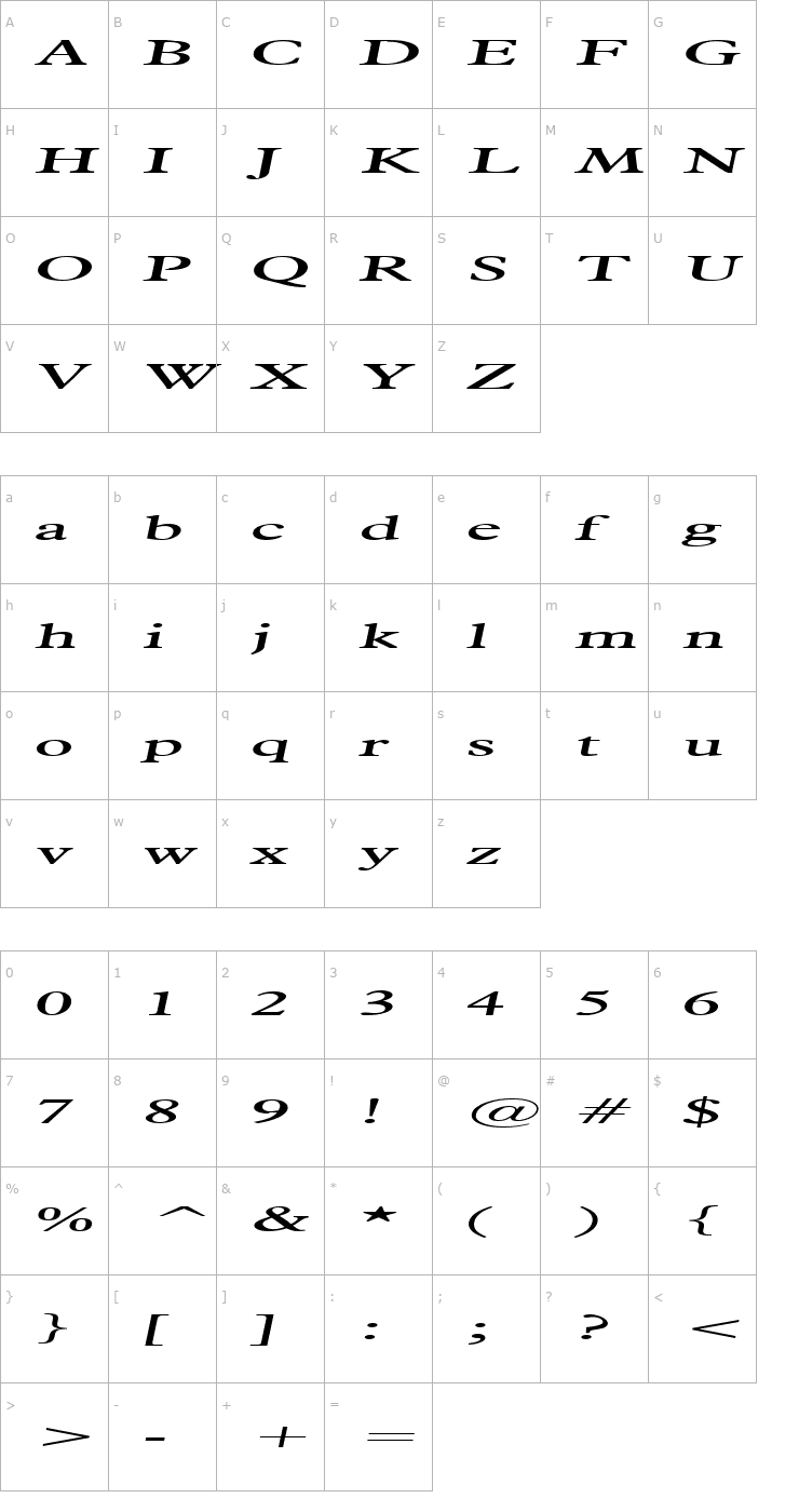 Character Map Nadine Extended Italic Font