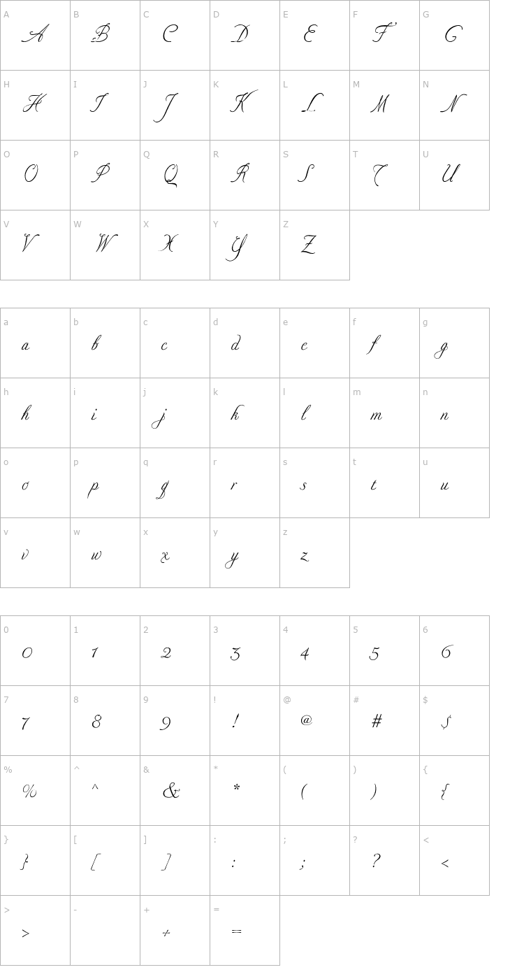 Character Map Nadine Extra PDF Font