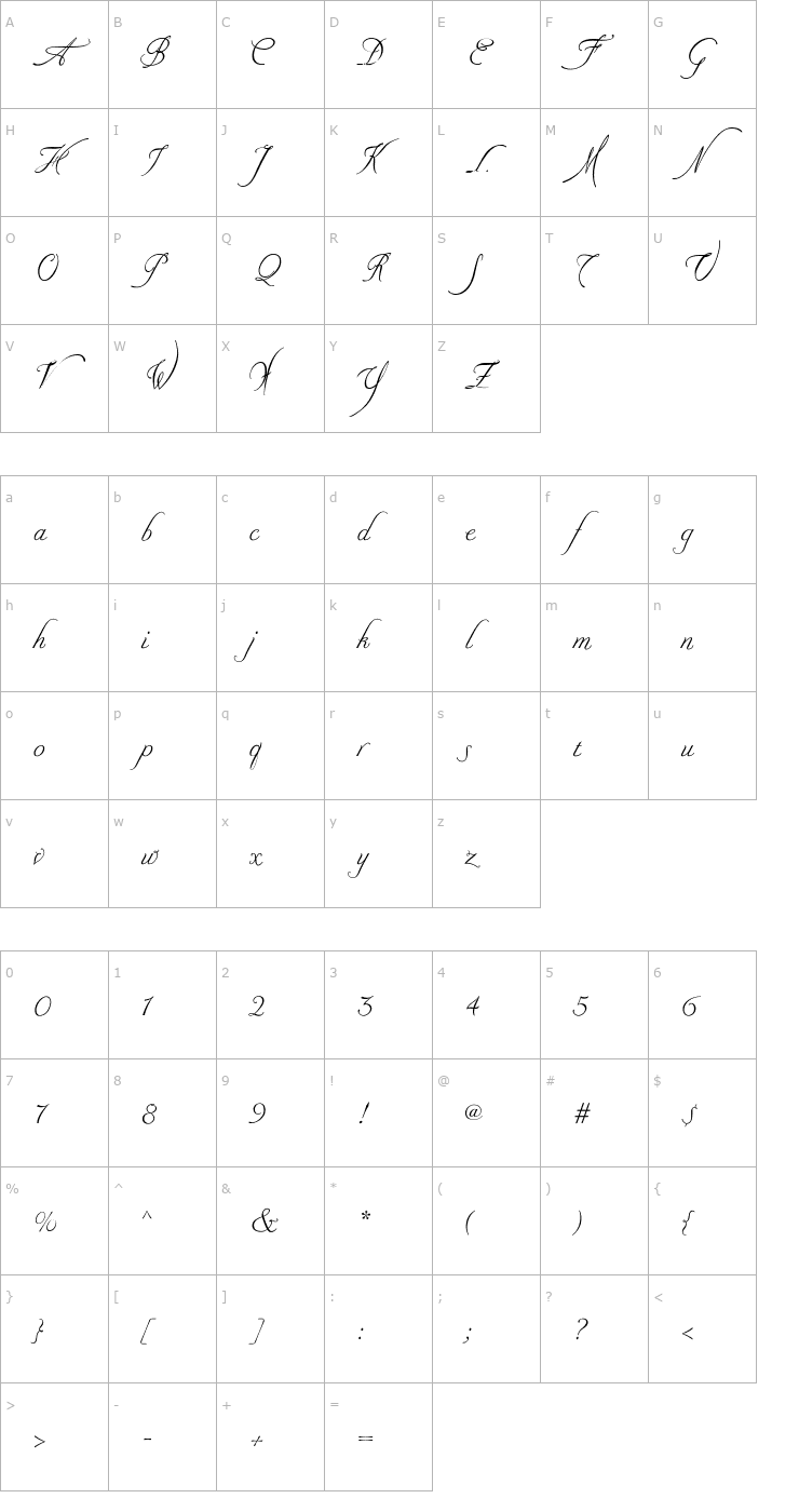 Character Map Nadine Normal PDF Font