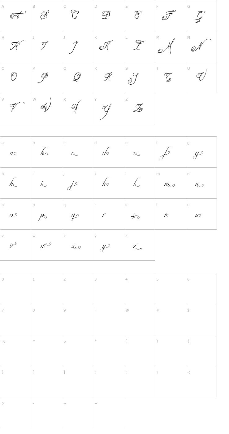 Character Map Nadine StartEnd PDF Font