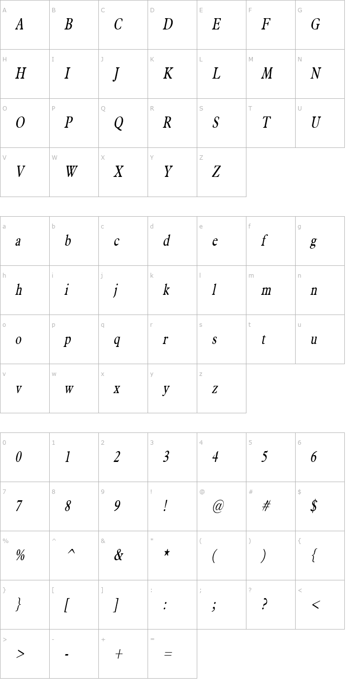 Character Map Nadine Thin Italic Font
