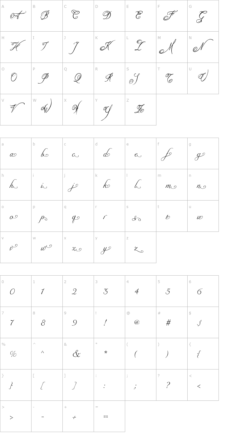 Character Map NadineScriptStartEnd Font